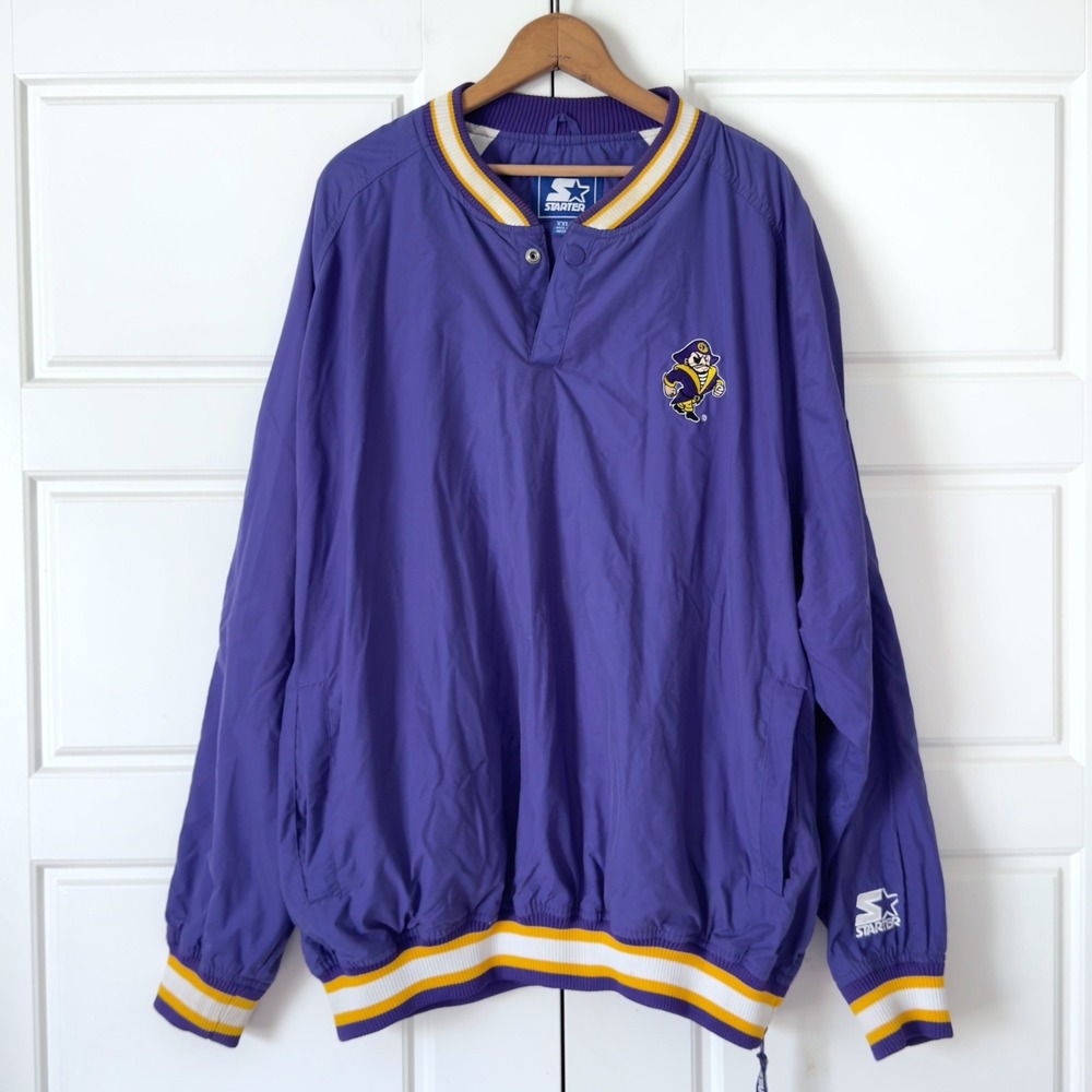 VTG 90s East Carolina Pirates Starter Pullover Jacket Mens XXL Purple Sideline